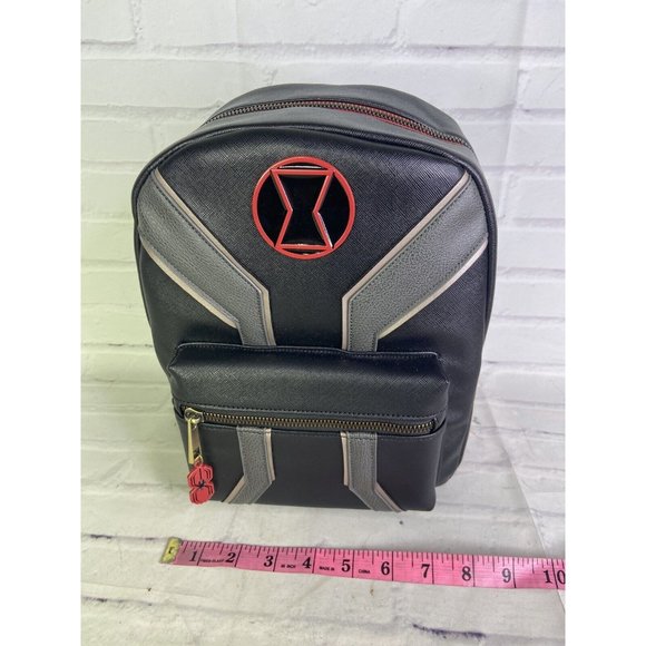 Marvel Black Widow Mini Backpack Bag Faux Leather With Charm Black Gray NEW main image 7